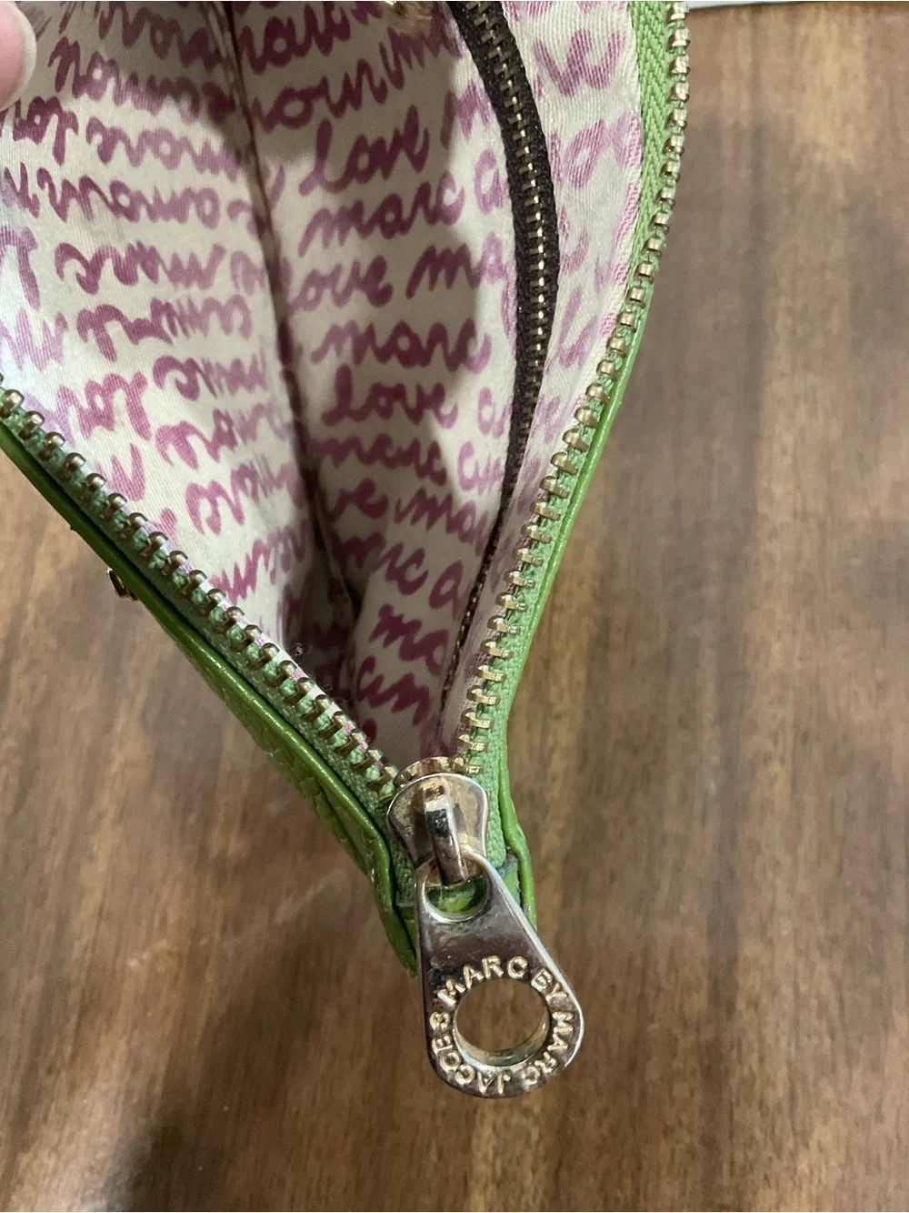 Marc by Marc Jacobs Bright Lime Green Leather Zip Wristlet pouch bag